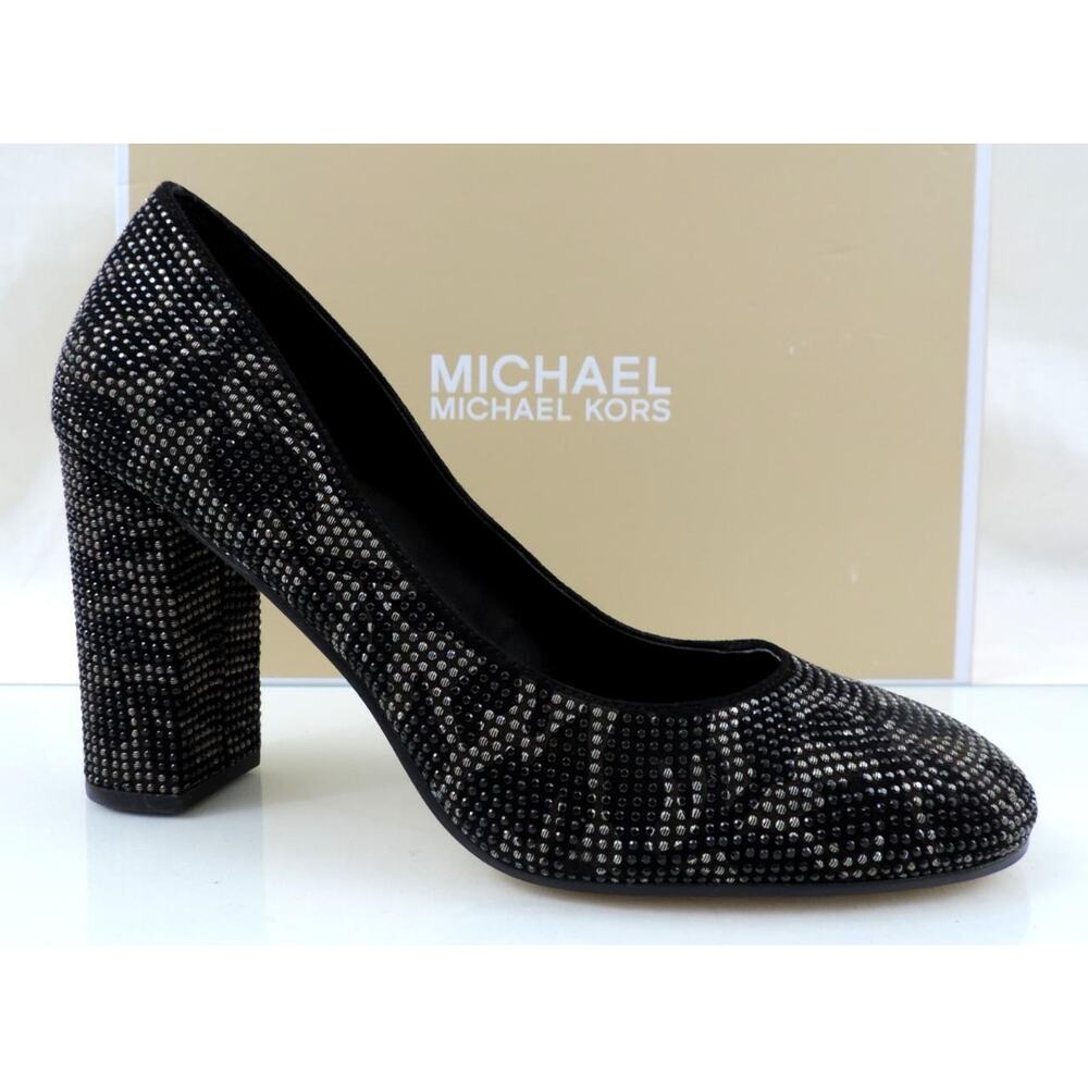 Women's Michael Kors Jamie Pump Studded Block Heel Floral Print Black - Picture 1 of 9